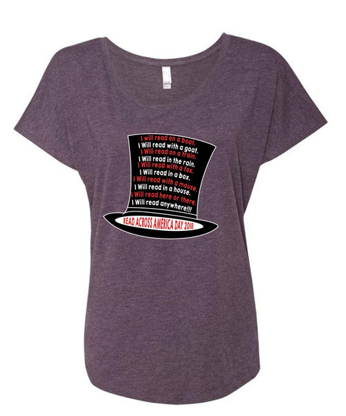 The Cat in the Hat T Shirt, I Will Read With A Goat T Shirt, Dr. Seuss T Shirt, I Will Read Here Or There T Shirt, Cool Shirt (Ladies' Triblend Dolman Sleeve)
