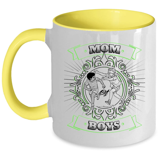 Mother And Sons Coffee Mug, Mom Of Boys Accent Mug