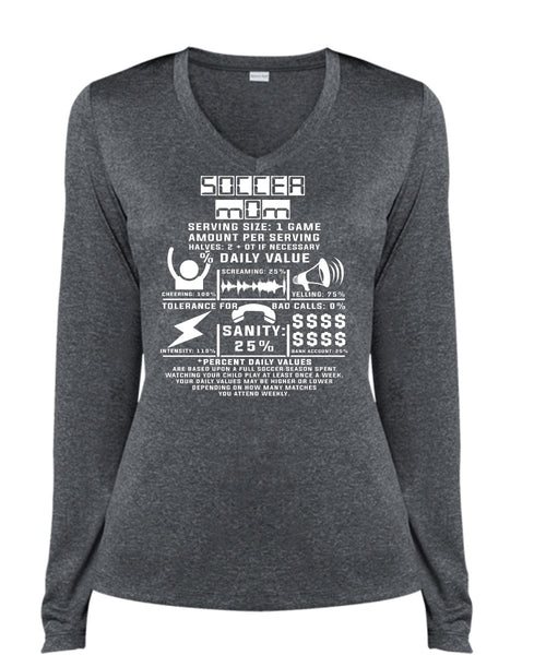 Soccer Mom T Shirt, I Love Soccer T Shirt, Mother's Day T Shirt (Ladies LS Heather V-Neck)