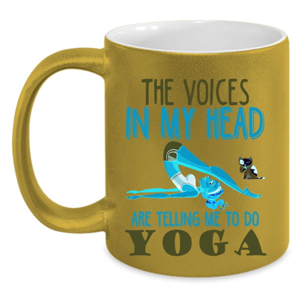 Cute Coffee Mug, The Voices In My Head Are Telling Me To Do Yoga Accent Mug
