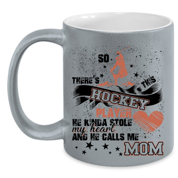 He Calls Me Mom Coffee Mug, This Hockey Player Kinda Stole My Heart Accent Mug