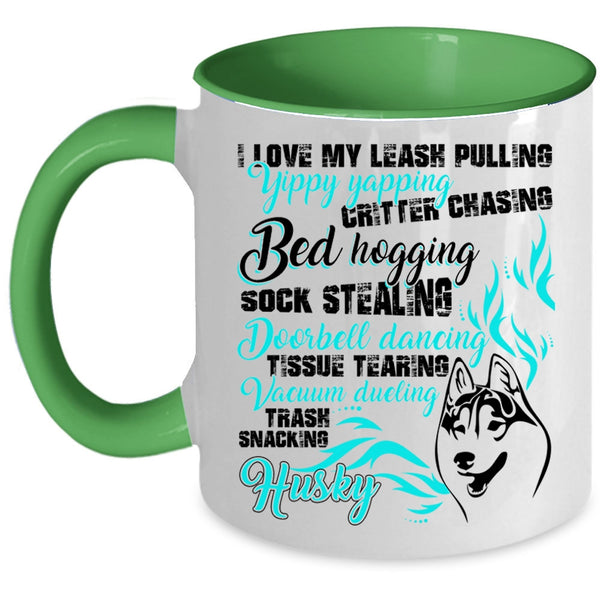 I Love My Husky Coffee Mug, I Love My Leash Pulling Accent Mug
