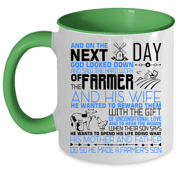 He Made A Farmer's Son Coffee Mug, His Mother And Father Accent Mug