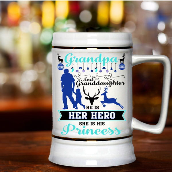 Cute Christmas Beer Stein 22oz, Grandpa And Granddaughter Beer Mug