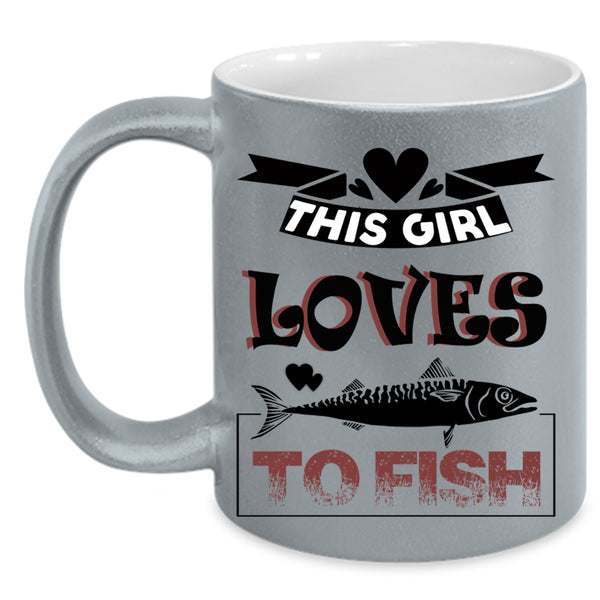 Lovely Girls Coffee Mug, This Girl Loves To Fish Accent Mug