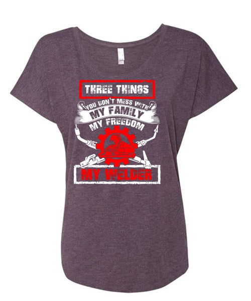 My Family My Freedom My Welder T Shirt, Being A Welder T Shirt, Cool Shirt (Ladies' Triblend Dolman Sleeve)