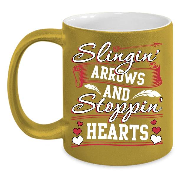 Slinging Arrows Coffee Mug, Stopping Heart Coffee Cup