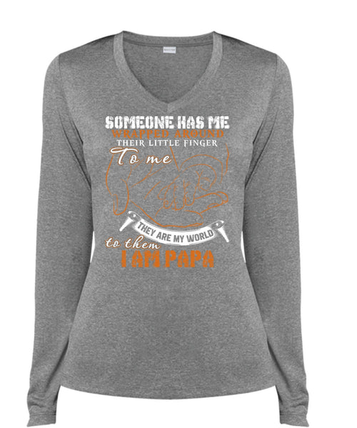 I Am Papa T Shirt, They Are My World T Shirt, Cool Shirt (Ladies LS Heather V-Neck)