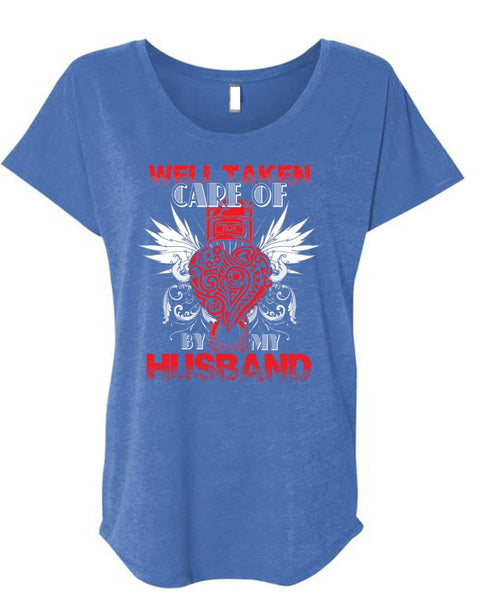 Well Taken Care Of Heart By My Husband T Shirt, Being A Husband T Shirt, Cool Shirt (Ladies' Triblend Dolman Sleeve)