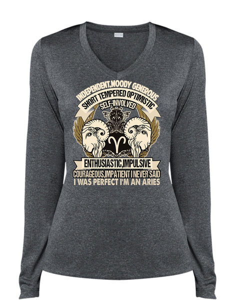 I'm An Aries T Shirt, Short Tempered Optimistic T Shirt, Cool Shirt (Ladies LS Heather V-Neck)