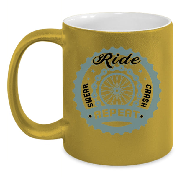 Outdoor Coffee Mug, Ride Swear Crash Repeat Accent Mug