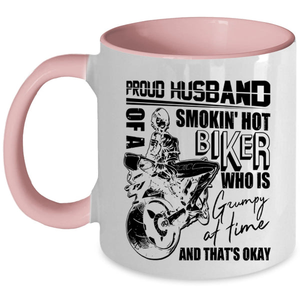 Cool Biker's Husband Coffee Mug, Proud Husband Of A Hot Biker Accent Mug