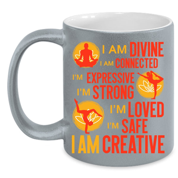 I Am Divine I Am Connected Coffee Mug, Cool Gift For Yoga Lover Coffee Cup