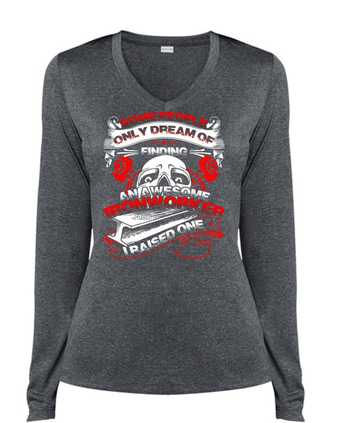 Awesome Ironworker T Shirt, Being An Ironworker T Shirt, Cool Shirt (Ladies LS Heather V-Neck)