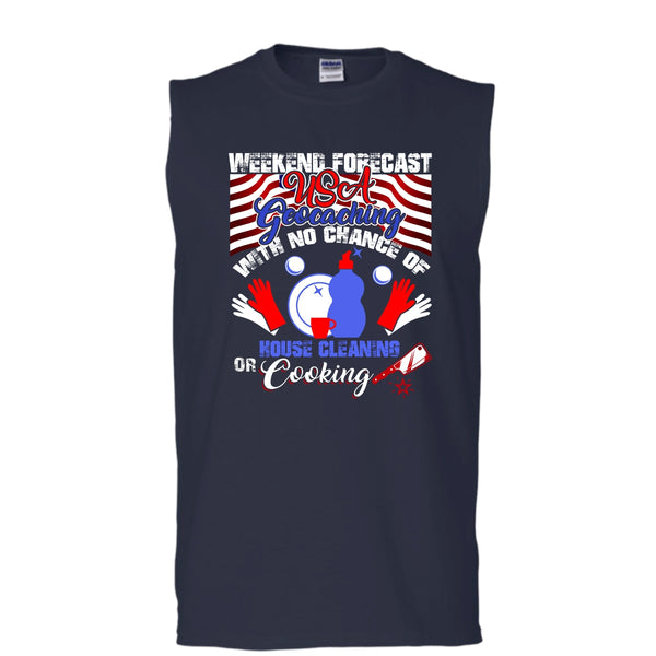 Weekend Forecast USA Geocaching T Shirt, Coolest Geocaching T Shirt, Cool T Shirt (Men's Cotton Sleeveless)