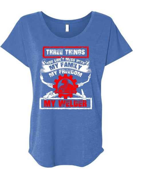 My Family My Freedom My Welder T Shirt, Being A Welder T Shirt, Cool Shirt (Ladies' Triblend Dolman Sleeve)