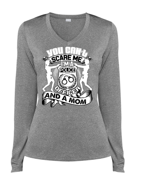 I'm A Police Officer T Shirt, You Can't Scare Me T Shirt, Cool Shirt (Ladies LS Heather V-Neck)