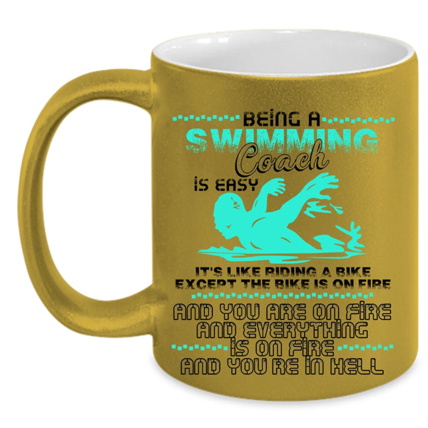 It's Like Ridding A Bike Coffee Mug, Being A Swimming coach Is Easy Accent Mug
