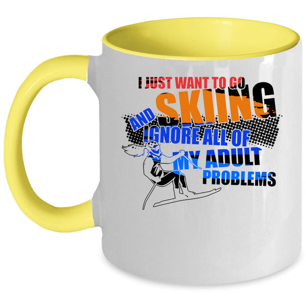 Awesome Skiing Coffee Mug, I Just Want To Go Skiing Accent Mug