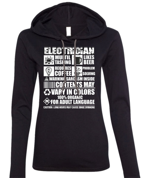 Electrician Multi-tasking T Shirt, Likes Beer T Shirt (Anvil Ladies Ringspun Hooded)