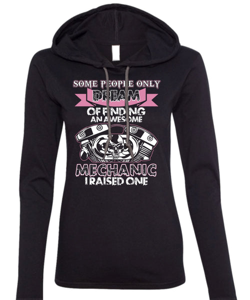 Finding An Awesome Mechanic T Shirt, Being A Mechanic T Shirt (Anvil Ladies Ringspun Hooded)