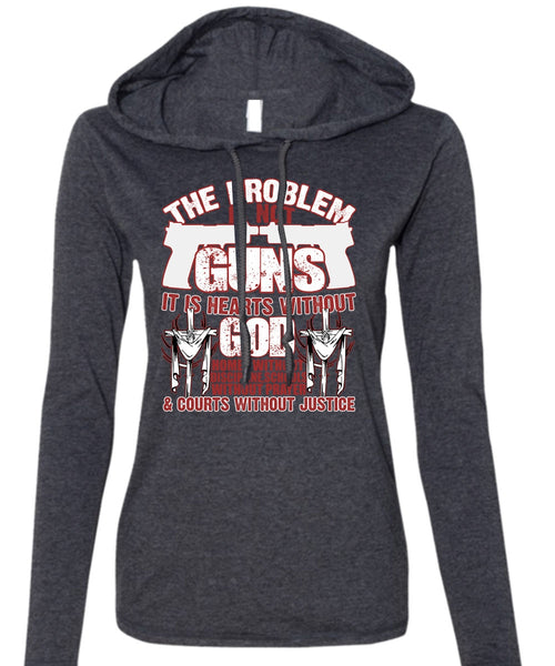 The Problem Is Not Guns T Shirt, Being A Veteran T Shirt (Anvil Ladies Ringspun Hooded)