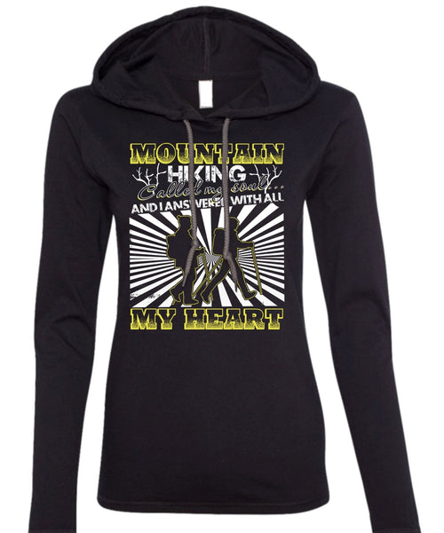 Mountain Hiking T Shirt, I Love Hiking T Shirt (Anvil Ladies Ringspun Hooded)