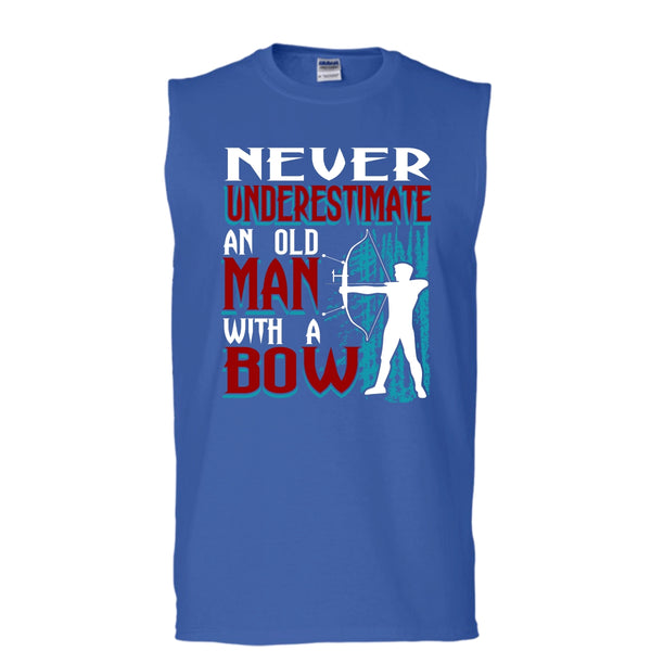 Never Underestimate T Shirt, An Old Man With A Bow T Shirt, Cool T Shirt (Men's Cotton Sleeveless)