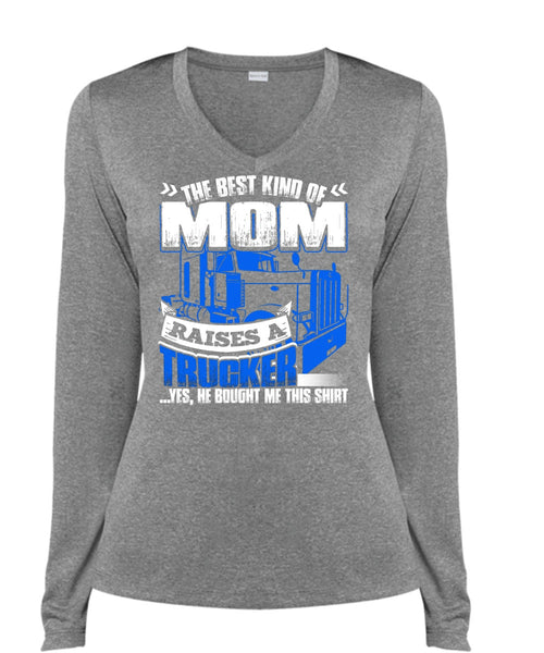 Mom Raises A Trucker T Shirt, Being A Trucker T Shirt, Cool Shirt (Ladies LS Heather V-Neck)