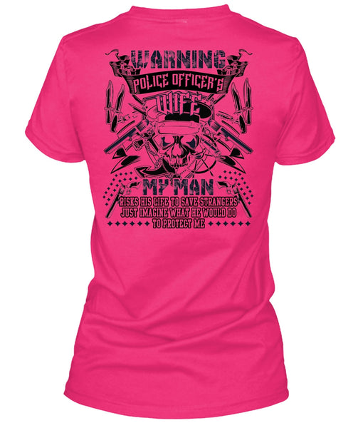 Police Officer's Wife T Shirt, My Man Risks His Life T Shirt, Cool Shirt (Ladies LS Heather V-Neck)