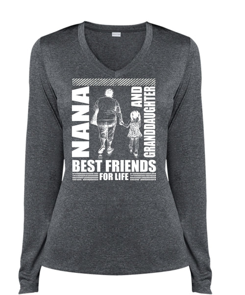 Nana And Granddaughter Best Friend T Shirt, Being A Nana T Shirt, Cool Shirt (Ladies LS Heather V-Neck)