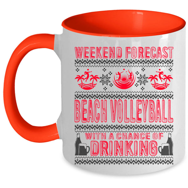 Cool Sporty Coffee Mug, Weekend Forecast Beach Volleyball Accent Mug
