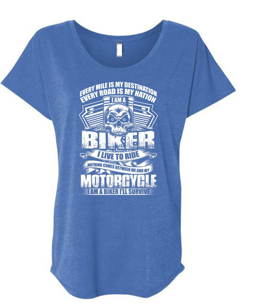 I Am A Biker T Shirt, My Motorcycle T Shirt, Cool Shirt (Ladies' Triblend Dolman Sleeve)