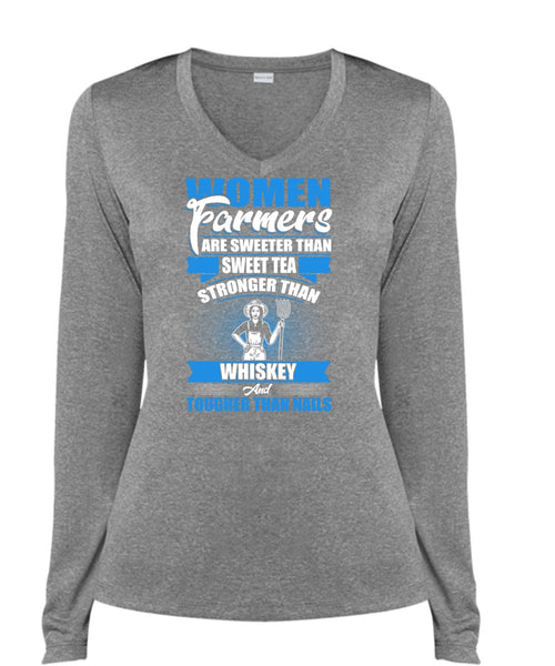 Women Farmers Are Sweeter T Shirt, Being A Farmer T Shirt, Cool Shirt (Ladies LS Heather V-Neck)