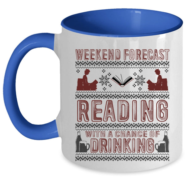 Cute Book Reader Coffee Mug, Weekend Forecast Reading Accent Mug