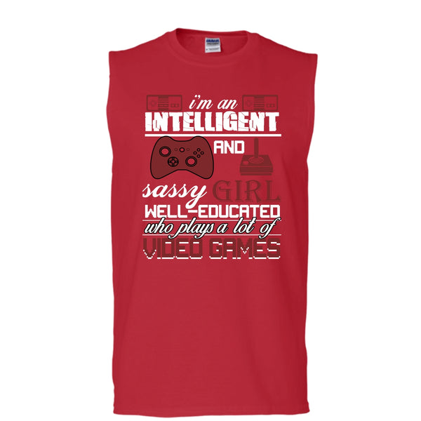 I'm An Intelligent T Shirt, Sasy Girl Well-Educated T Shirt, Cool T Shirt (Men's Cotton Sleeveless)
