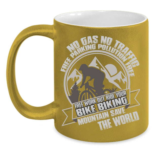 Ride Your Bike Coffee Mug, Biking Mountain Save The World Coffee Cup