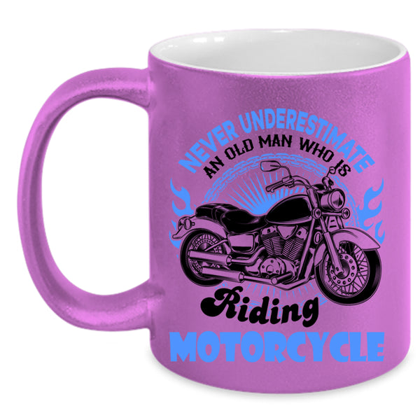 Cool Grandpa Coffee Mug, An Old Man Is Riding Motorcycle Accent Mug
