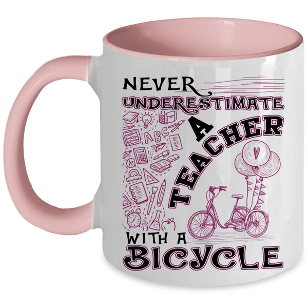 Funny Gift For Teacher Coffee Mug, Teacher With A Bicycle Accent Mug