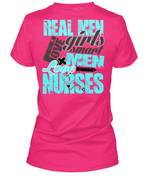 Real Men Love Girls T Shirt, Smart Men Love Nurses T Shirt, Cool Shirt (Ladies LS Heather V-Neck)