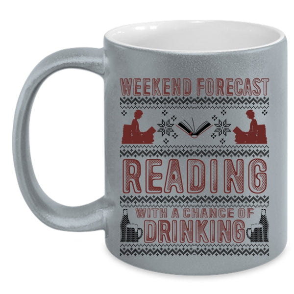 Cute Book Reader Coffee Mug, Weekend Forecast Reading Accent Mug