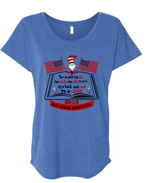 The Cat in the Hat T Shirt, Book And Read T Shirt, Dr. Seuss T Shirt, I Love Reading T Shirt, Cool Shirt (Ladies' Triblend Dolman Sleeve)