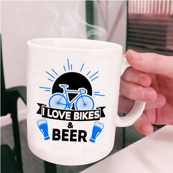 Cute Beer Drinker Coffee Mug, I Love Bikes And Beer Cup