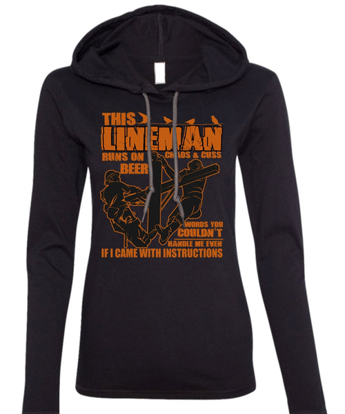 This Lineman Runs On Beer T Shirt, I Love Lineman T Shirt (Anvil Ladies Ringspun Hooded)