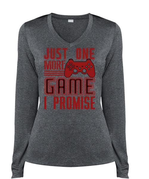 Just One More Game T Shirt, Being A Gamer T Shirt, Cool Shirt (Ladies LS Heather V-Neck)