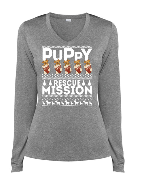 Puppy Rescue Mission T Shirt, This Girl Loves Christmas T Shirt, Cool Shirt (Ladies LS Heather V-Neck)