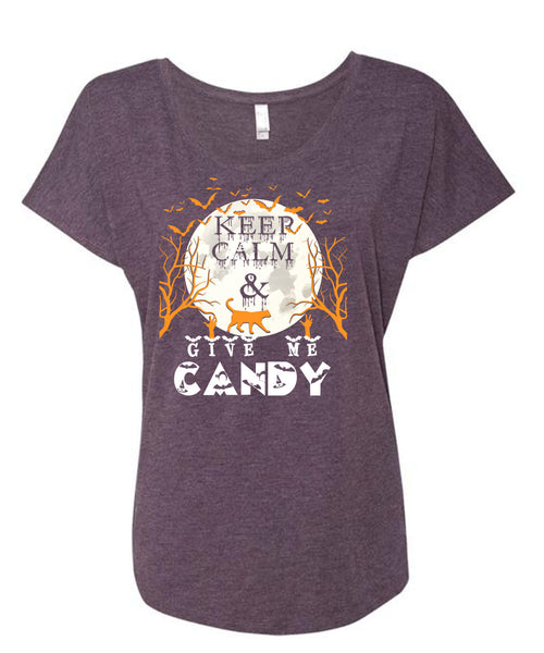 Keep Calm And Give Me Candy T Shirt, I Love Christmas T Shirt, Cool Shirt (Ladies' Triblend Dolman Sleeve)