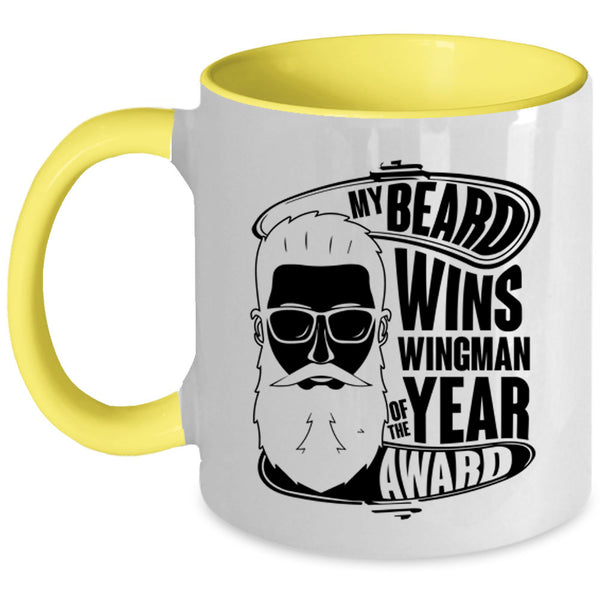 Cool Bearded Man Coffee Mug, My Beard Wins Wingman Of The Year Award Accent Mug