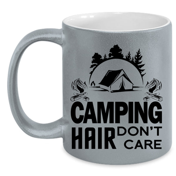 Funny Gift For Camper Coffee Mug, Camping Hair Don't Care Accent Mug