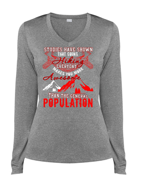 Going Hiking T Shirt, I Love Hiking T Shirt, Cool Shirt (Ladies LS Heather V-Neck)
